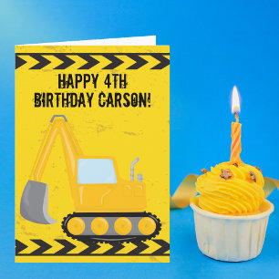 Kids Construction Vehicle Custom Happy Birthday Card