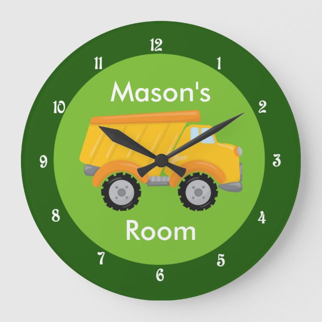 Kids Construction Vehicle Cute Custom Childrens Large Clock (Front)