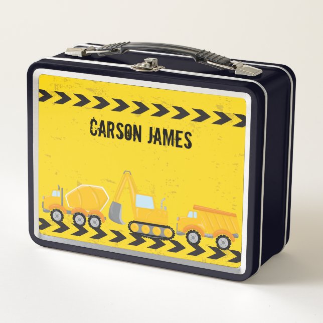 Kids Construction Vehicle Personalised Dump Truck Metal Lunch Box (Front)