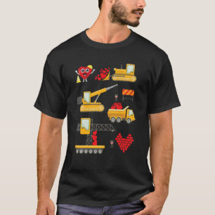 Kids Construction Vehicle Valentine's Day Truck He T-Shirt