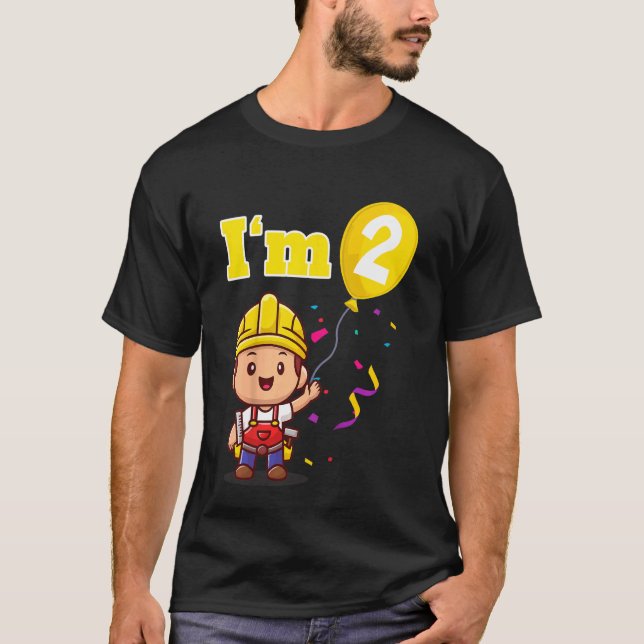 Kids Construction Worker Builder I'm 2 Two Second  T-Shirt (Front)