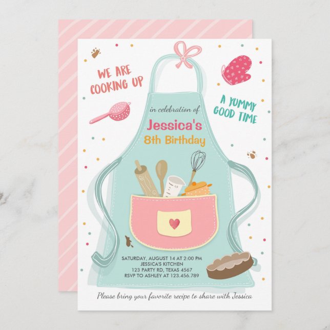 Kids Cooking Birthday Invitation Kitchen Baking (Front/Back)