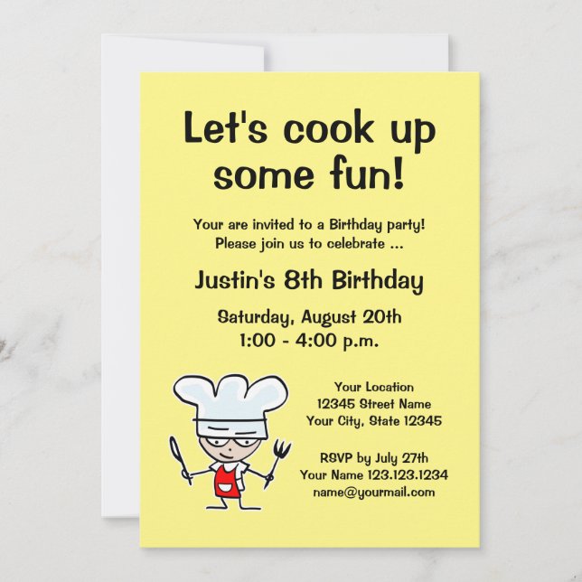 Kid's cooking Birthday party invitation template (Front)