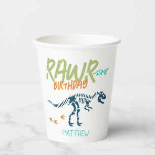 Kids Cool Blue T-Rex Dinosaur Fossil Boys Birthday Paper Cups