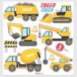 Kids' Cool Construction Equipment, Names Stickers<br><div class="desc">Cool construction equipment,  caution signs and cones for kids with personalised blue and red names.</div>