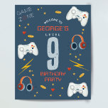 Kids Cool Gaming Birthday Party Welcome Sign<br><div class="desc">This cool and modern video game-themed kids birthday party welcome sign design features a blue gaming cartoon design,  with a controller,  headset,  health hearts,  lightening bolts,  coins,  and stars. The poster can be personalised with your boys name and age. The perfect gamer-themed decor for child's birthday party.</div>