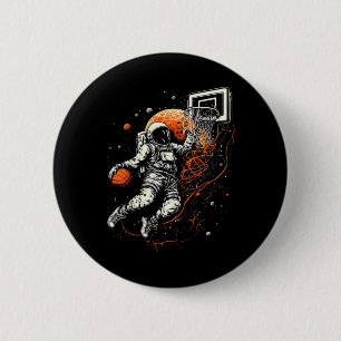 Kids Cool Space Basketball with Astronaut 6 Cm Round Badge