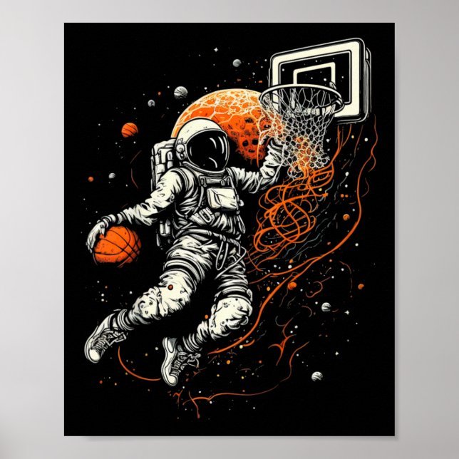 Kids Cool Space Bysketbyll With Astronaut  Poster (Front)