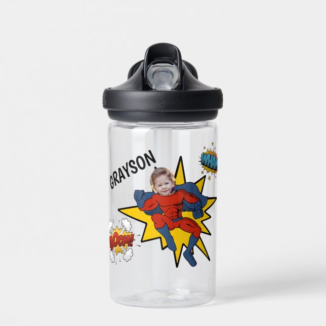 Kids Cool Superhero Photo Water Bottle (Front)