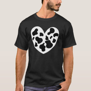 Kids Cow Print Hear For Kids Youth Black White Hea T-Shirt