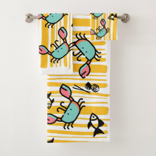 Kids Crab Seafood Fish Pattern Bath Towel Set