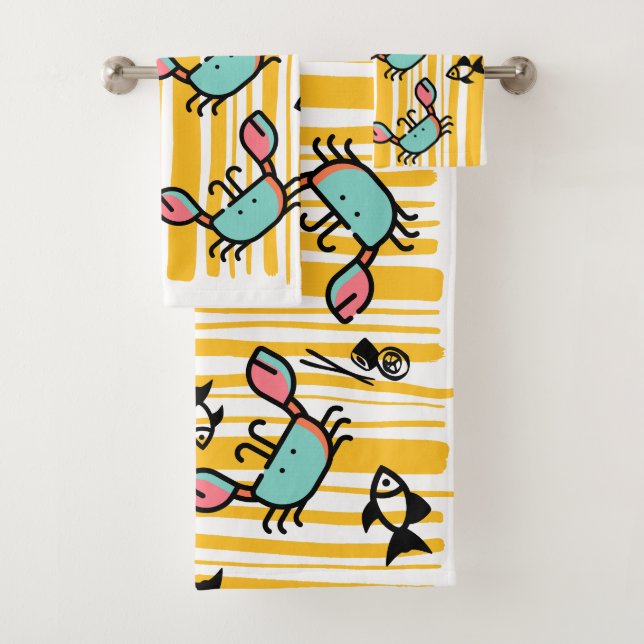 Kids Crab Seafood Fish Pattern  Bath Towel Set (Insitu)