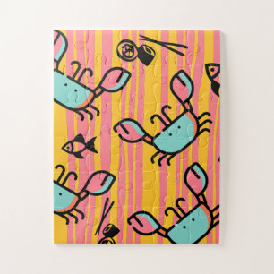 Kids Crab Seafood Pink Yellow Colourful Jigsaw Puzzle