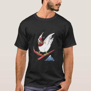 Kids Crazy Chicken Flying Downhill On Alpin Ski T-Shirt