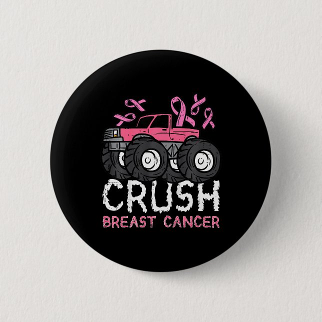 Kids Crush Breast Cancer Awareness Monster Truck T 6 Cm Round Badge (Front)