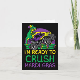 Kids Crush Mardi Gras Dino Monster Truck Funny Tod Card