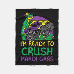 Kids Crush Mardi Gras Dino Monster Truck Funny Tod Fleece Blanket
