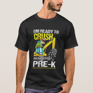 Kids Crush Pre K Construction Truck Dinosaur Back T-Shirt