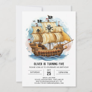 Kids Custom Boat Pirate Birthday Invitation