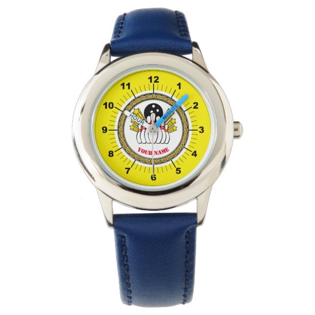 Kid's Custom Bowling (add name) Blue Numbered Watch (Front)