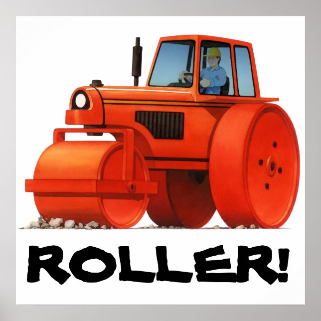 Kids Custom Construction Truck - Red Road Roller Poster (Front)
