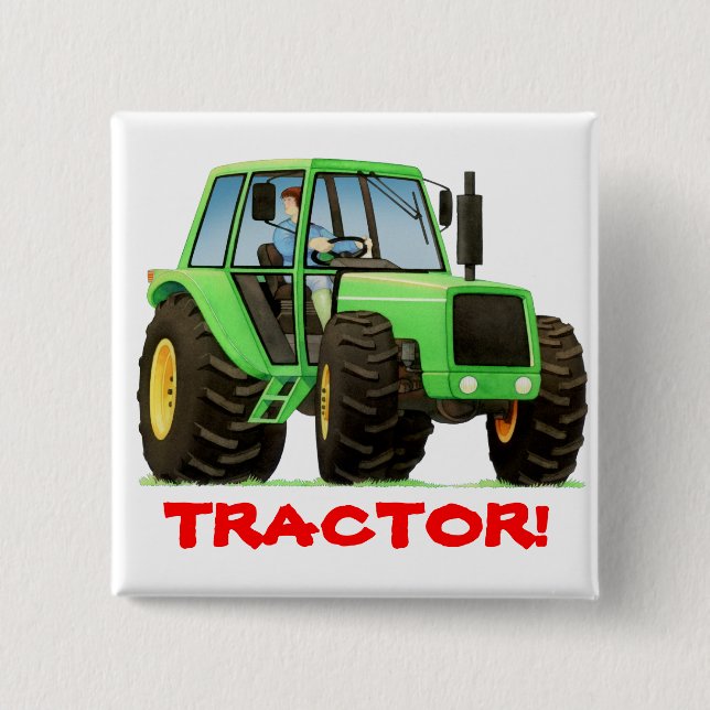 Kids Custom Green Tractor 15 Cm Square Badge (Front)
