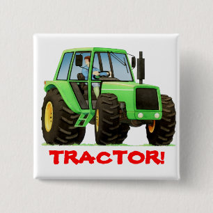 Kids Custom Green Tractor 15 Cm Square Badge