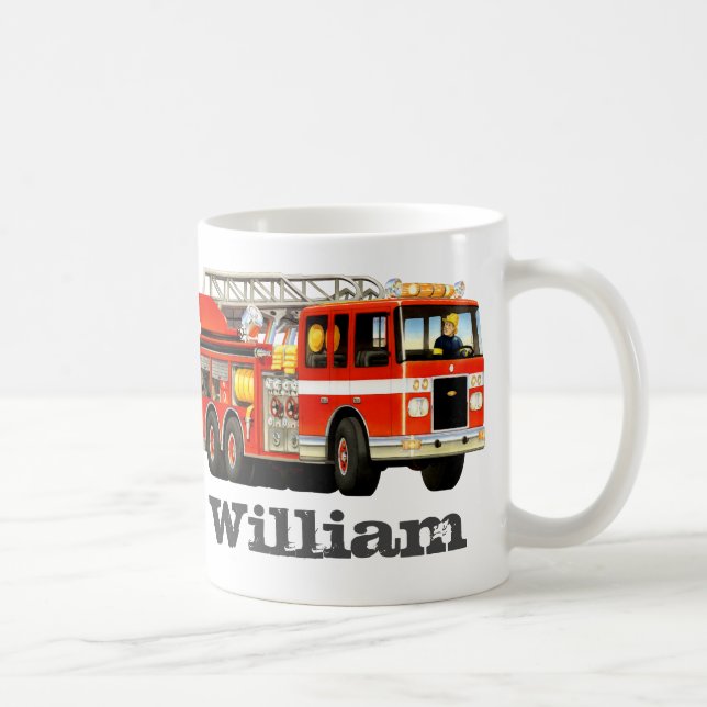Kid's Custom Name Fire Truck Coffee Mug (Right)