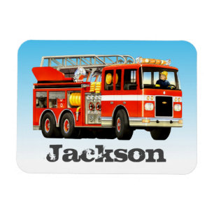 Kid's Custom Name Fire Truck Party Magnet