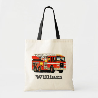 Kid's Custom Name Fire Truck Party Tote Bag
