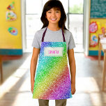 Kids Custom name Rainbow glitter aprons<br><div class="desc">childrens custom name rainbow metallic faux foil glitter aprons</div>