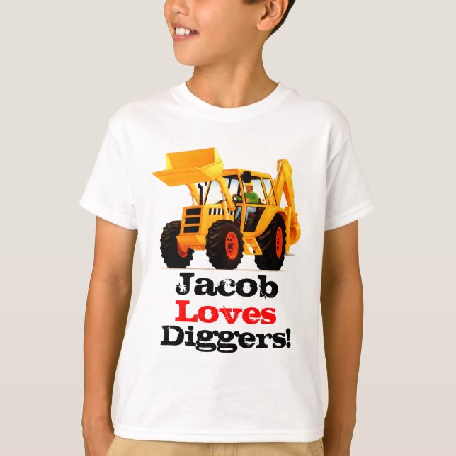 Kid's Custom Name Yellow Digger T-Shirt (Front)