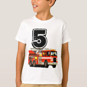 Kids Custom Red Fire Truck 5th Birthday T-Shirt