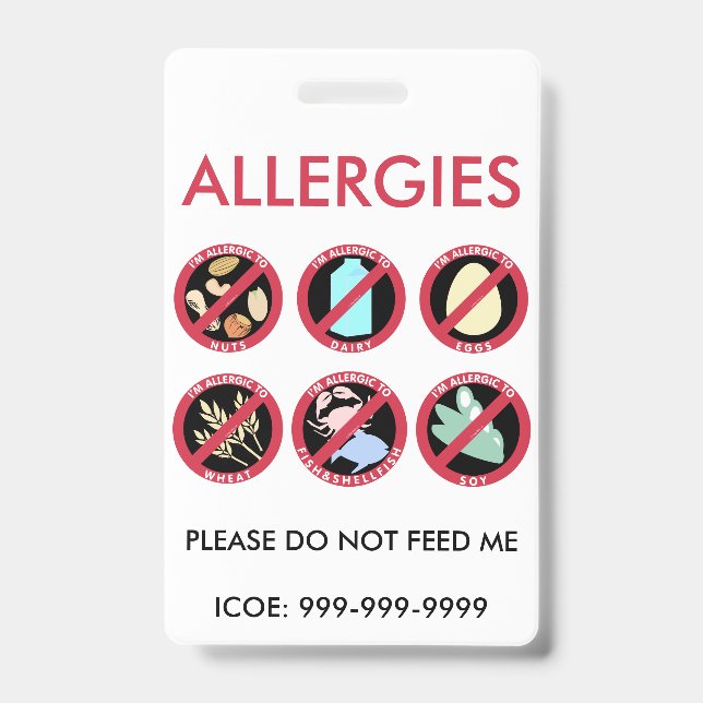Kids Custom Top 8 Allergen Allergy Symbol Alert ID Badge (Front)