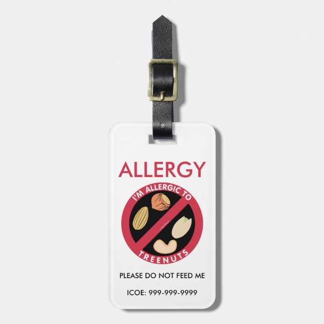 Kids Custom Tree Nut Allergy Emergency Luggage Tag (Front Vertical)
