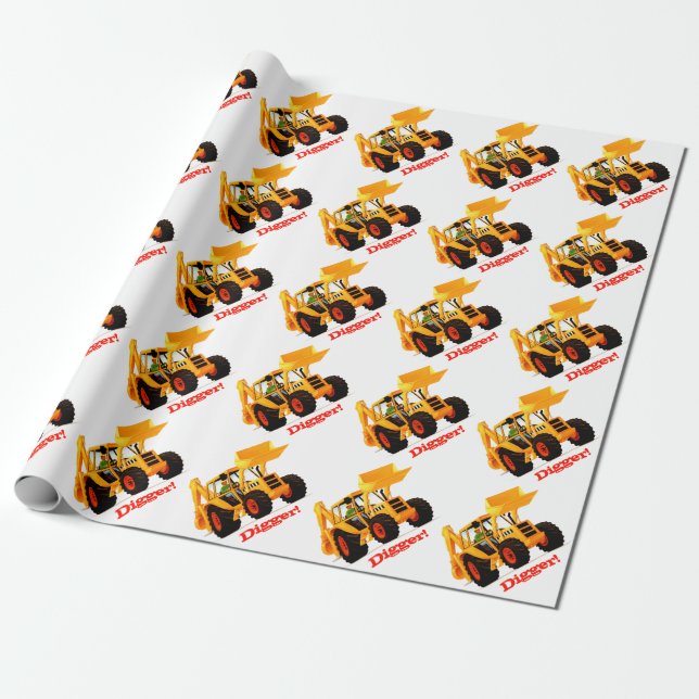Kids Custom Yellow Digger Wrapping Paper (Unrolled)
