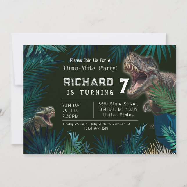 Kids Customisable Dinosaur Theme Birthday Invitation (Front)