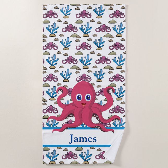 Kids Customised Octopus  Beach Towel (Front)