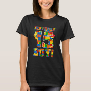 Kids Cute 15th Birthday  15 Years Old Block Buildi T-Shirt