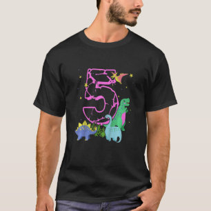 Kids Cute 5 Year Old Rock Dinosaurs Celebrate 5th T-Shirt