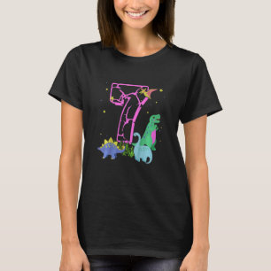 Kids Cute 7 Year Old Rock Dinosaurs Celebrate 7th T-Shirt
