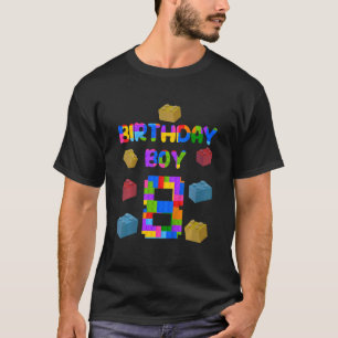 Kids Cute 8th Birthday 8 Years Old Block Building T-Shirt
