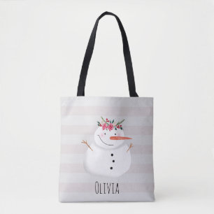 Kids Cute and Festive Christmas Flower Snowman Tote Bag