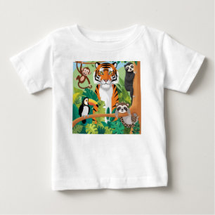 Kids Cute Animals Jungle Tiger Monkey Bird Baby T-Shirt