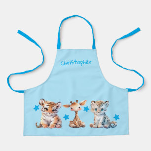 Kid's cute animals stars add name blue apron