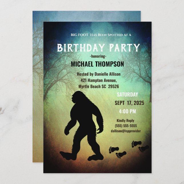 Kids Cute Big Foot/ Sasquatch Birthday Party   Inv Invitation (Front/Back)