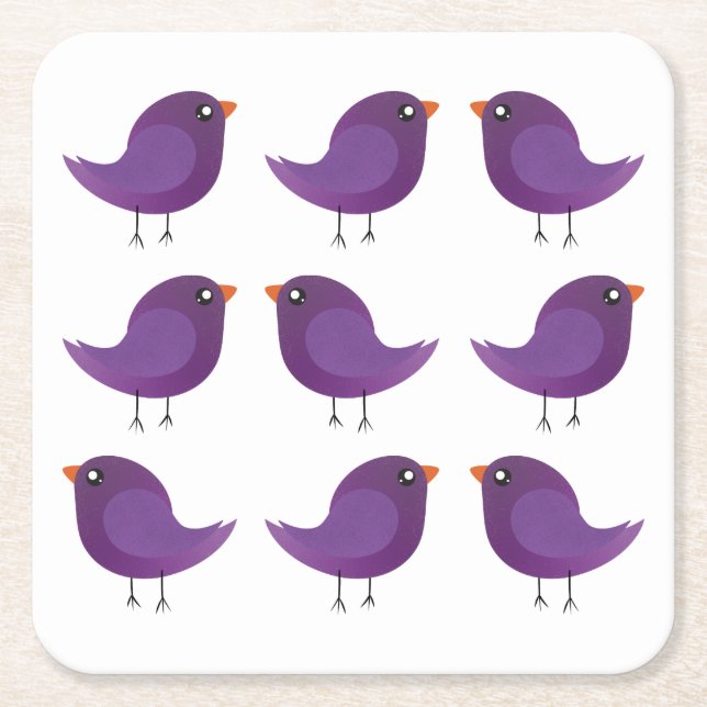 Kids cute birdy  square paper coaster (Front)