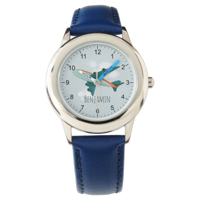 Kids Cute Blue Aeroplane Boys Travel Watch (Front)