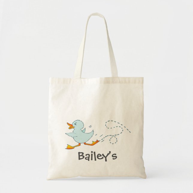 Kids cute blue duck library or beach bag (Front)
