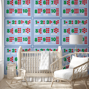 Kids Cute Blue Numbers Learning Repeat Pattern Wallpaper